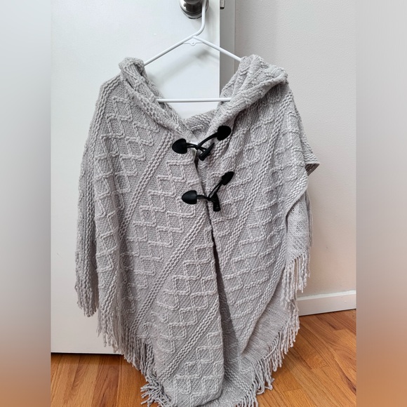 Grey Gray Knit Mixit Poncho with Toggles - Picture 1 of 2